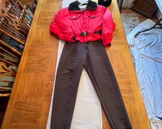 Obermeyer Thermobib Ski Outfit
Gorgeous Obermeyer ski jacket and pants jumps suit. Jacket features a fur-lined collar, belted waist, and embroidered details. Pants designed for skiing with built-in foot grips. Size: 10. Matching headband included. Hit the slopes in style!
Note photos for details and condition. Measurements taken under field conditions are approximate within 1/2". Feel free to reach out with any questions.
Items are heavy and we do not assist with loading. Be sure to bring adequate help and a large enough vehicle for large items. If you need assistance, call Denny for an estimate for delivery. (720) 393-0204.