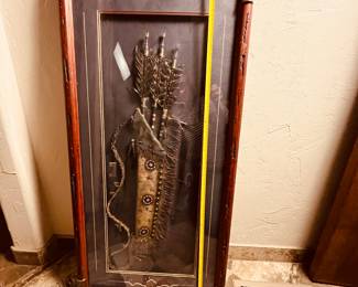 Framed Native American Artifacts - Authentic Native American Arrows. This is a beautiful representation of Native American Art, hand crafted arrows in the hand sewn and decorated quiver in a custom frame. They piece is in beautiful condition and ready to be enjoyed in a new home. Overall height 38"
Note photos for details and condition. Measurements taken under field conditions are approximate within 1/2". Feel free to reach out with any questions.
Items are heavy and we do not assist with loading. Be sure to bring adequate help and a large enough vehicle for large items. If you need assistance, call Denny for an estimate for delivery. (720) 393-0204.