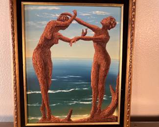 H. Ray White Original Painting Framed Sculptural Art of Two Figures
This unique art piece features two stylized figures in a dynamic pose, intricately sculpted with a textured finish, set against a serene ocean backdrop. The frame is ornate and adds an elegant touch, perfect for any art collector or home decor enthusiast. Artist is H. Ray White.
Note photos for details and condition. Measurements taken under field conditions are approximate within 1/2". Feel free to reach out with any questions.
Items are heavy and we do not assist with loading. Be sure to bring adequate help and a large enough vehicle for large items. If you need assistance, call Denny for an estimate for delivery. (720) 393-0204.