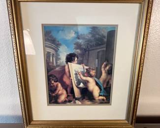 Framed Artwork with Cherubs
Framed artwork featuring cherubs, likely inspired by 17th-century European art. The frame is ornate and gold-toned. Dimensions: approximately 24 inches in height and 20 inches in width. Beautiful custom frame.
Note photos for details and condition. Measurements taken under field conditions are approximate within 1/2". Feel free to reach out with any questions.
Items are heavy and we do not assist with loading. Be sure to bring adequate help and a large enough vehicle for large items. If you need assistance, call Denny for an estimate for delivery. (720) 393-0204.
