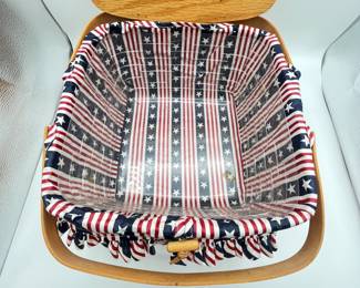 Longaberger Cake Basket. Longaberger Cake Basket with insert. Includes a patriotic fabric lining. Beautiful Condition!
Note photos for details and condition. Measurements taken under field conditions are approximate within 1/2". Feel free to reach out with any questions.
Items are heavy and we do not assist with loading. Be sure to bring adequate help and a large enough vehicle for large items. If you need assistance, call Denny for an estimate for delivery. (720) 393-0204.