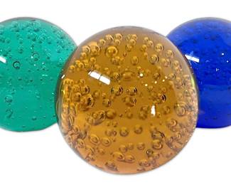 Three Controlled Bubble Art Glass Paperweights