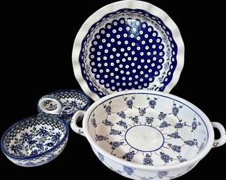 Blue White Ceramic Dishes Hand Painted in Poland