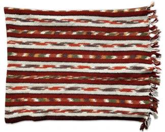 Vintage Southwestern Style Crochet Afghan Blanket in Brown, Orange, Green