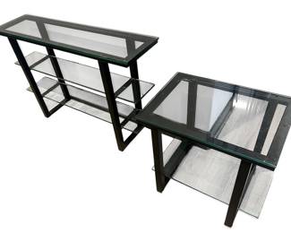 Matching Black Console Table End Table w Glass Shelving