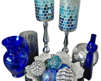 Blue Silver Table Decor Vases, Centerpiece Bowls, More