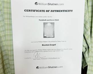 Signed and Certified Tumbull and Asser Shirt Worn by William Shatner in "Boston Legal" his portrayal as Denny Cane. Purchased at: www.WilliamShatner.com