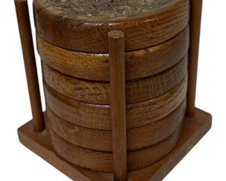 Vintage Wooden Coaster Set with Tower