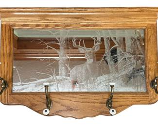 Deer Etched Mirror Coat Rack Shelf