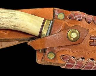 Vintage Antler Handle Knife in Sheath