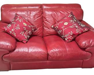 Dark Red Leather Loveseat Sofa Couch