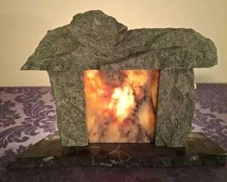 Stonehenge style lamp with three different types of stones