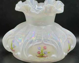Fenton Opalescent Handpainted Lampshade Artist Signed — S. Hopkins