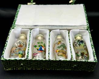 (4) Chinese Reverse Painted Snuff Bottles in Presentation Box