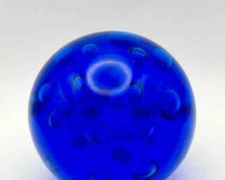 Controlled Bubble Blue Glass Paperweight