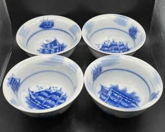 (4) Vintage Nantucket Blue & White Porcelain Bowls