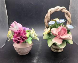 (2) Ceramic Potted Flower Capodimonte