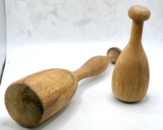 (2) Vintage Wooden Potato Mashers, Likely Early 20th Century