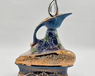 Vintage James Beam Liquor Decanter Blue and Gold 9" inches wide & 12" height