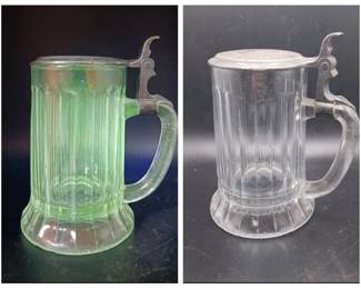 Glass Beer Stein With Metal Lid, Glows In Blacklight