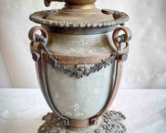 Antique Cast Iron Oil Lamp Base with Floral Ornamentation | 19th Century