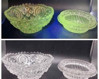 (2) Glass Bowls Glowing Green in UV