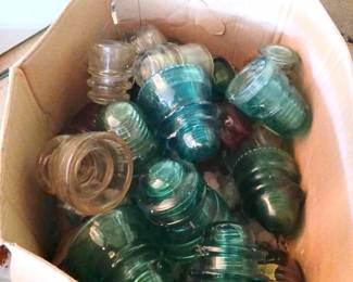 Mystery Box of Green and Clear Glass Insulators