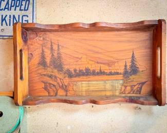 Rustic Country Tray With Landscape Scene