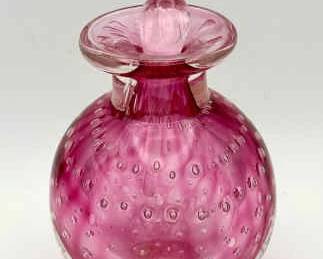 Pink Art Glass Perfume Bottle with Stopper