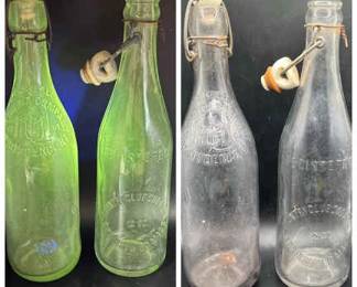 (2) Glass Bottles — Green Glow in Ultraviolet Light