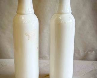 (2) Casoni Milk Glass Bottles With Drinking Cup Caps