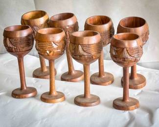(6) Philippine Imports Wood Goblets