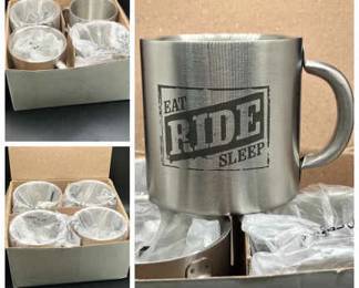 Set of (8) Eat Ride Sleep Stainless Steel Mugs New in Boxes