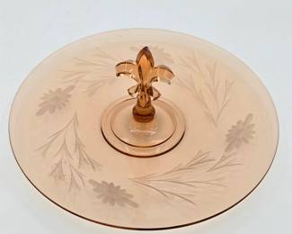 Fostoria Style Fleur de Lis Round Tidbit Tray Depression Glass