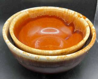 (2) Artful Pottery Rich Brown Glazed Nesting Bowls