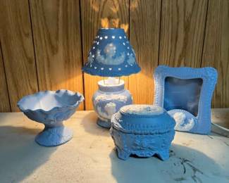 Charming Blue & White Lamp, Trinket Box, Compote, & Photo Frame