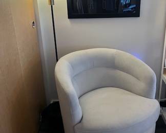 Gorgeous West Elm Viv swivel chair in Frost Grey performance velvet. Excellent condition - full view