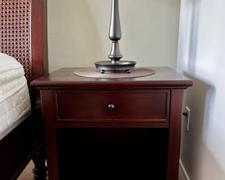 Solid wood side table - 1 of 2, and lamp, 1 of 2