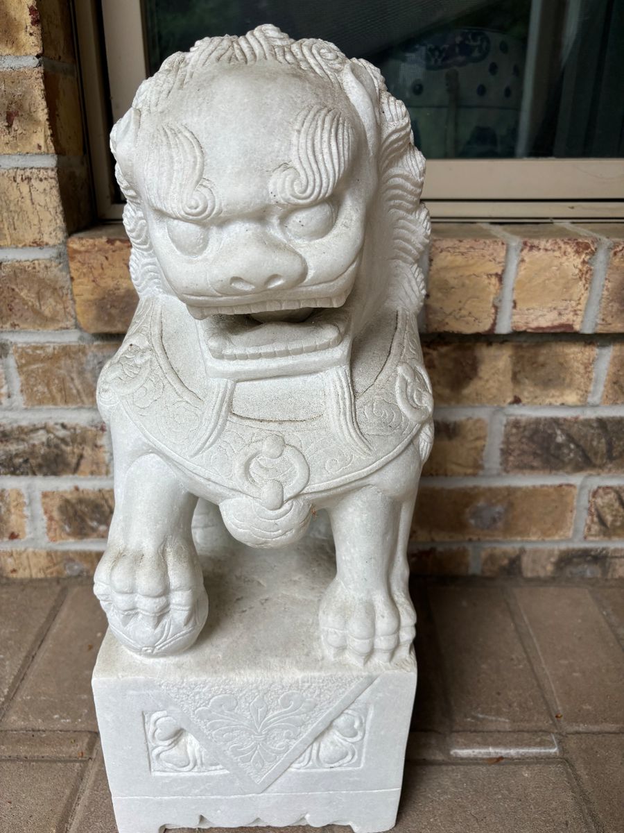 PAIR OF MARBLE FOO DOGS