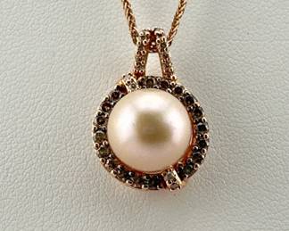 14kt pearl, diamond necklace