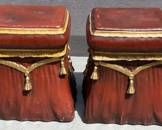 Pair of painted fiberglass draped tassel ottomans