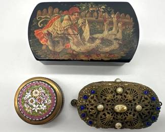 Russian enamel box, compact, mosaic box