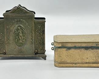 Brass betel nut box, bronze letter holder