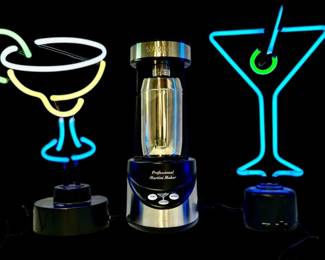 Waring martini maker, cocktail neon lights