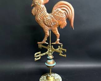 Copper and brass table top rooster weather vane on stand