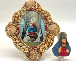 Shell framed Virgin and Child, Jesus nightlight