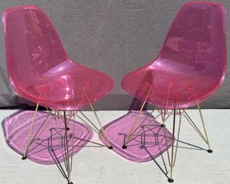 Pair of hot pink Eames Eiffel style acrylic chairs, sold 2x the money