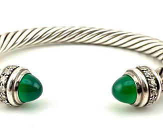 David Yurman sterling green onyx, diamond cuff