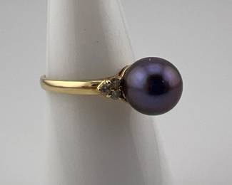 14kt Tahitian pearl, diamond ring