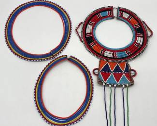 Three Vintage Maasi beaded necklaces